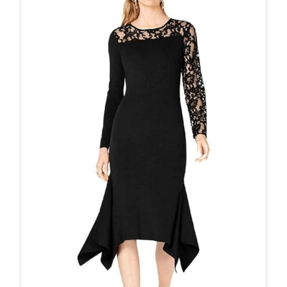 Womens INC INTERNATIONAL Long Sleeve Floral Lace Sweater Dress Midi Mermaid XL - Picture 1 of 8